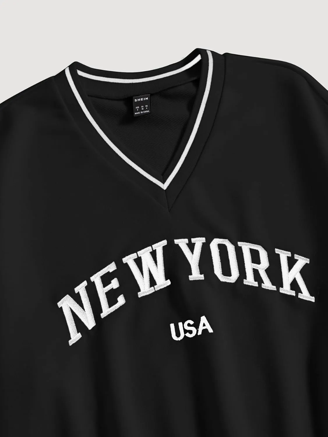 SOLY HUX Women's New York Letter Graphic Sweatshirt V Neck Long Sleeve Casual Pullover Top