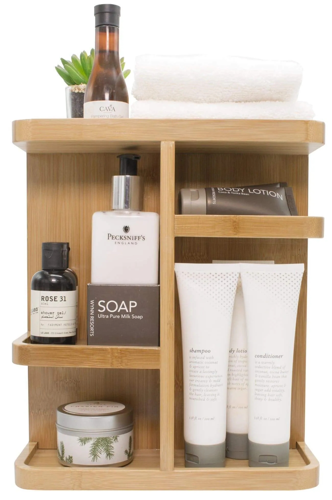 Sorbus 360° Bamboo Cosmetic Organizer, Multi-Function Storage Carousel for Makeup, Toiletries, and More - for Vanity, Desk, Bathroom, Bedroom, Closet, Kitchen