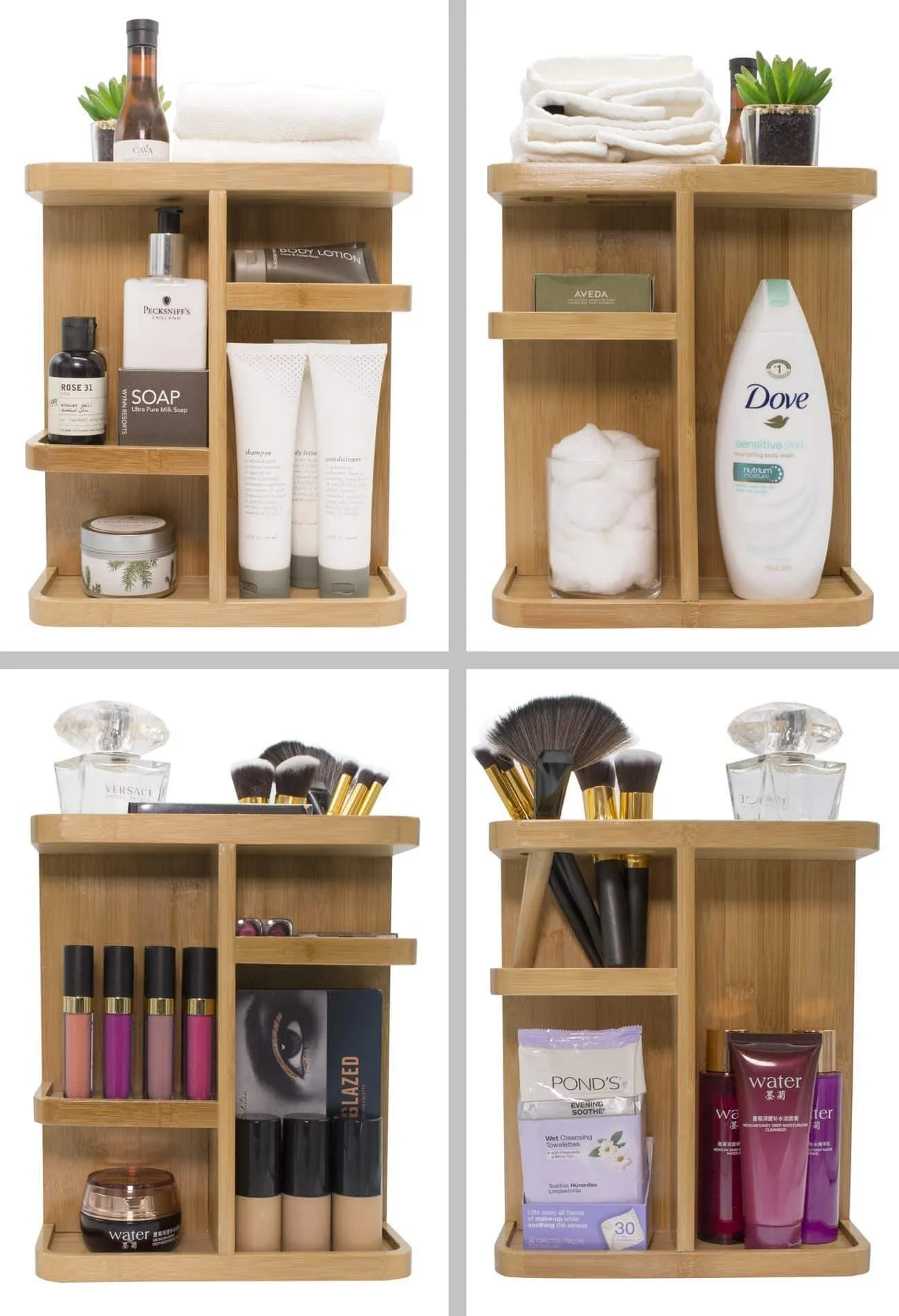Sorbus 360° Bamboo Cosmetic Organizer, Multi-Function Storage Carousel for Makeup, Toiletries, and More - for Vanity, Desk, Bathroom, Bedroom, Closet, Kitchen