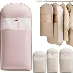 Space Saving Hanging Garment Bag with Self Compression Zipper, 2025 Space Saver Cover Closet Organizers for Closet Storage, Compression Garment Bags for Hanging Clothes Travel (Pink, M)