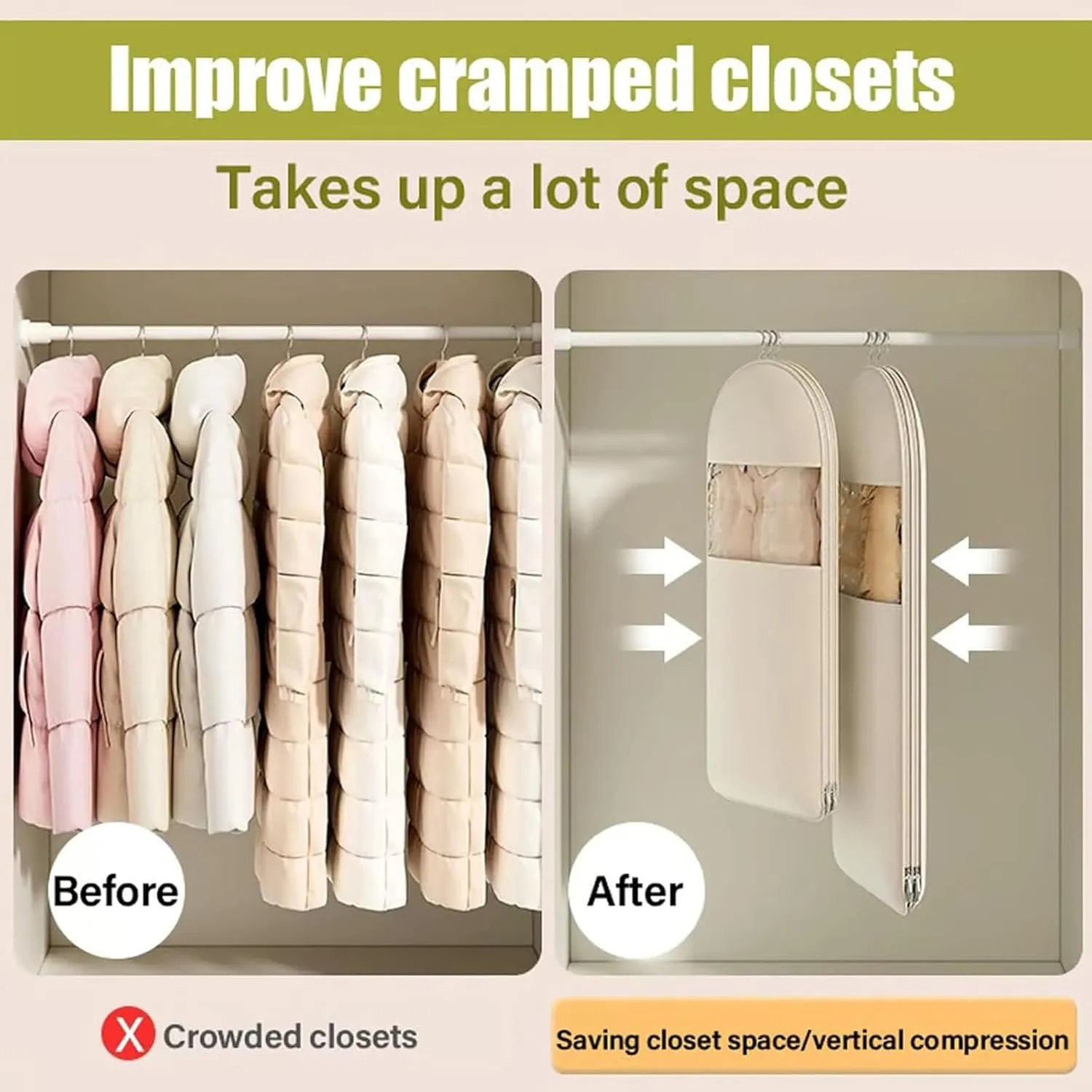 Space Saving Hanging Garment Bag with Self Compression Zipper, 2025 Space Saver Cover Closet Organizers for Closet Storage, Compression Garment Bags for Hanging Clothes Travel (Pink, M)