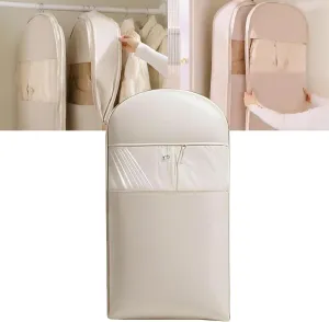 Space Saving Hanging Garment Bag with Self Compression Zipper, Space Saving Hanging Protector for Down Coat, Garment Duffle Bags for Travel (Beige,M)