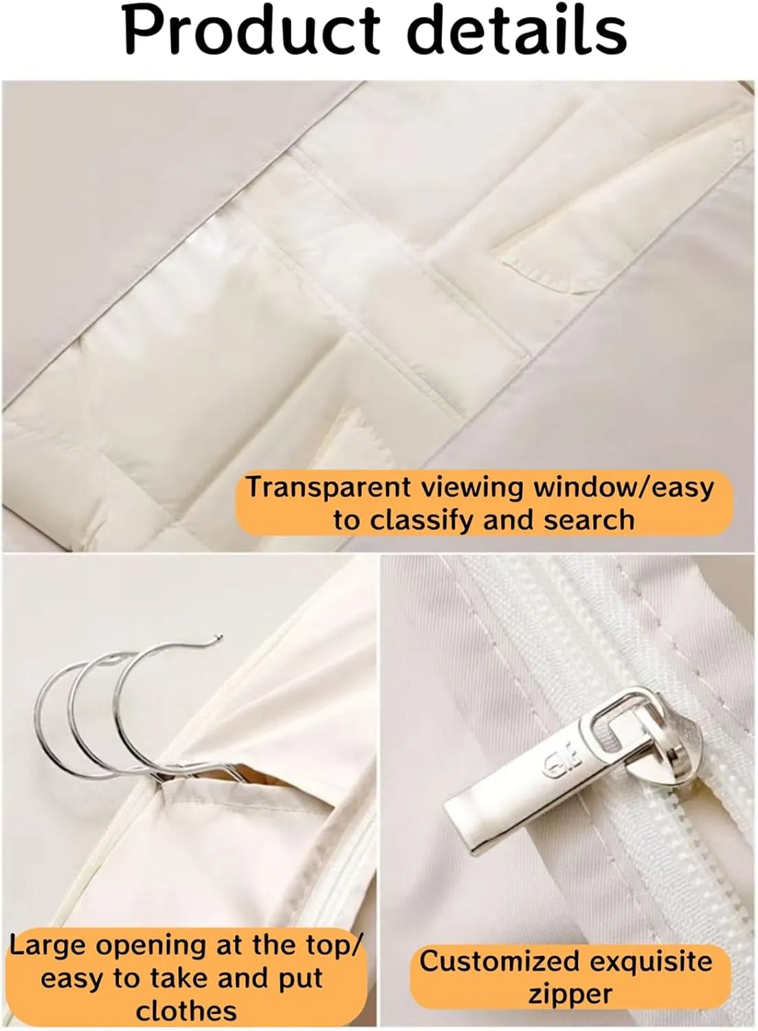 Space Saving Hanging Garment Bag with Self Compression Zipper, Space Saving Hanging Protector for Down Coat, Garment Duffle Bags for Travel (Beige,M)