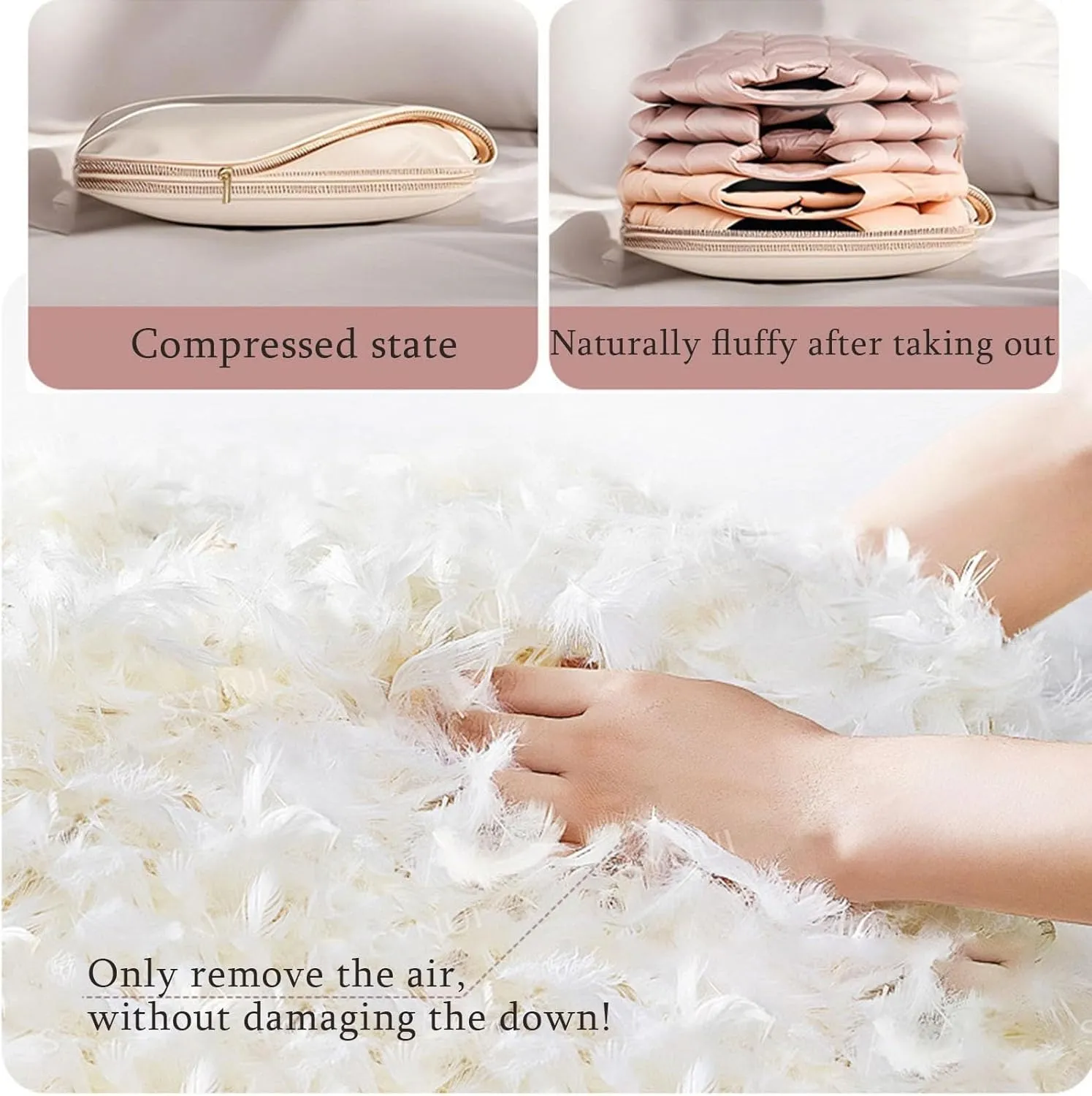 Space Saving Hanging Garment Bag with Self Compression Zipper,Dust Cover Clothes Bags Space Saving Hanging Protector for Down Coat Transparent Visibility(Beige,XL)