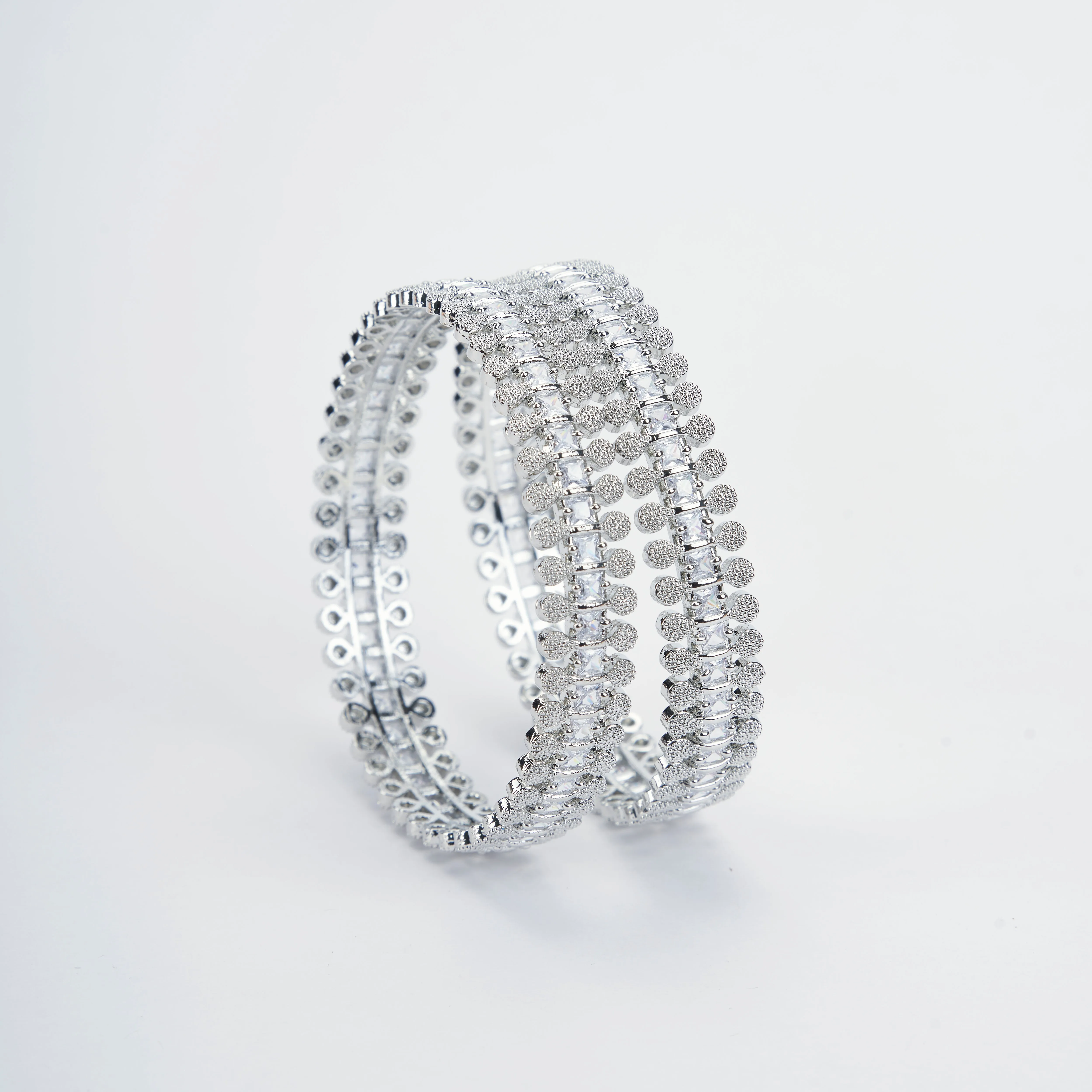 Sparkling Rhodium Bangles Set  (Pack of 2)