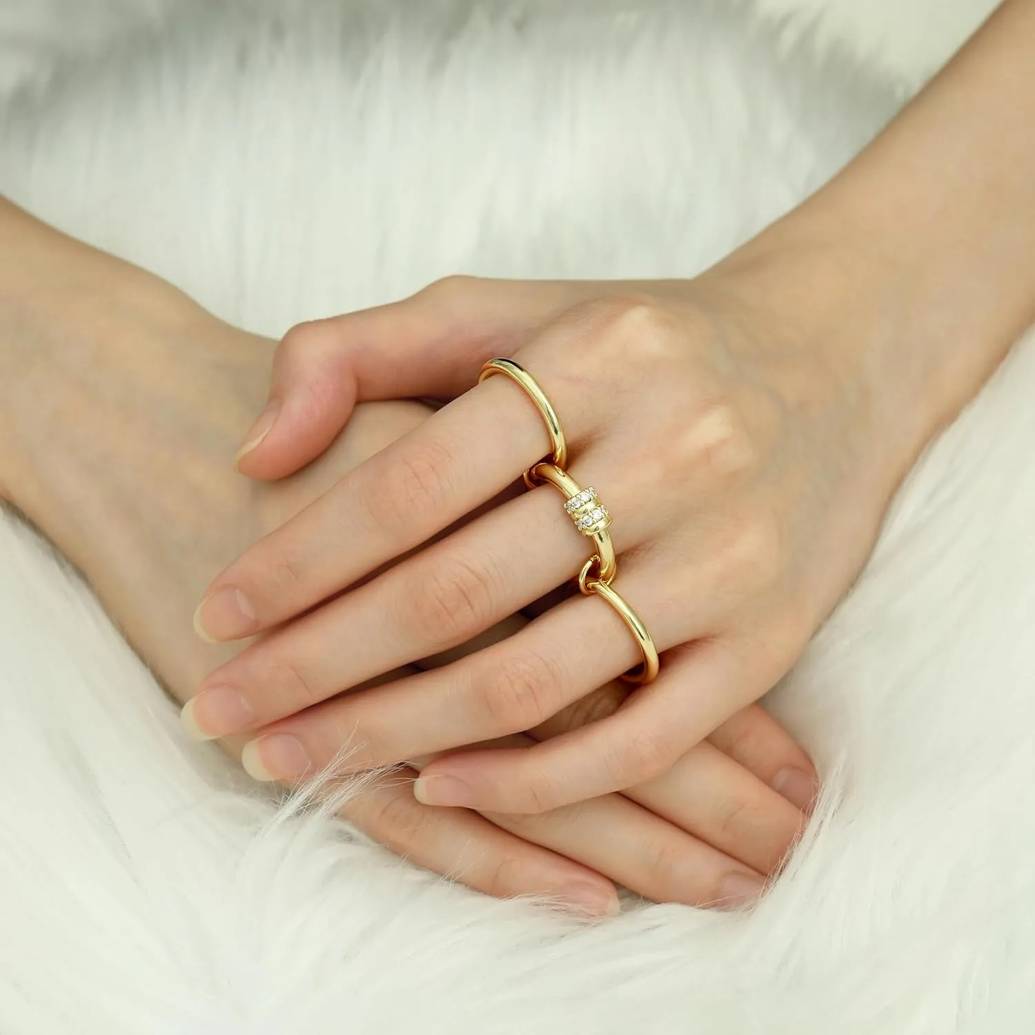 Stackable Rings for Women Non Tarnish, 14K Gold Plated Dainty Cubic Zirconia Rings Multi Chunky Gold Ring Mixed Metal Stacking Rings Set Gold Prom Jewelry for Women Gifts