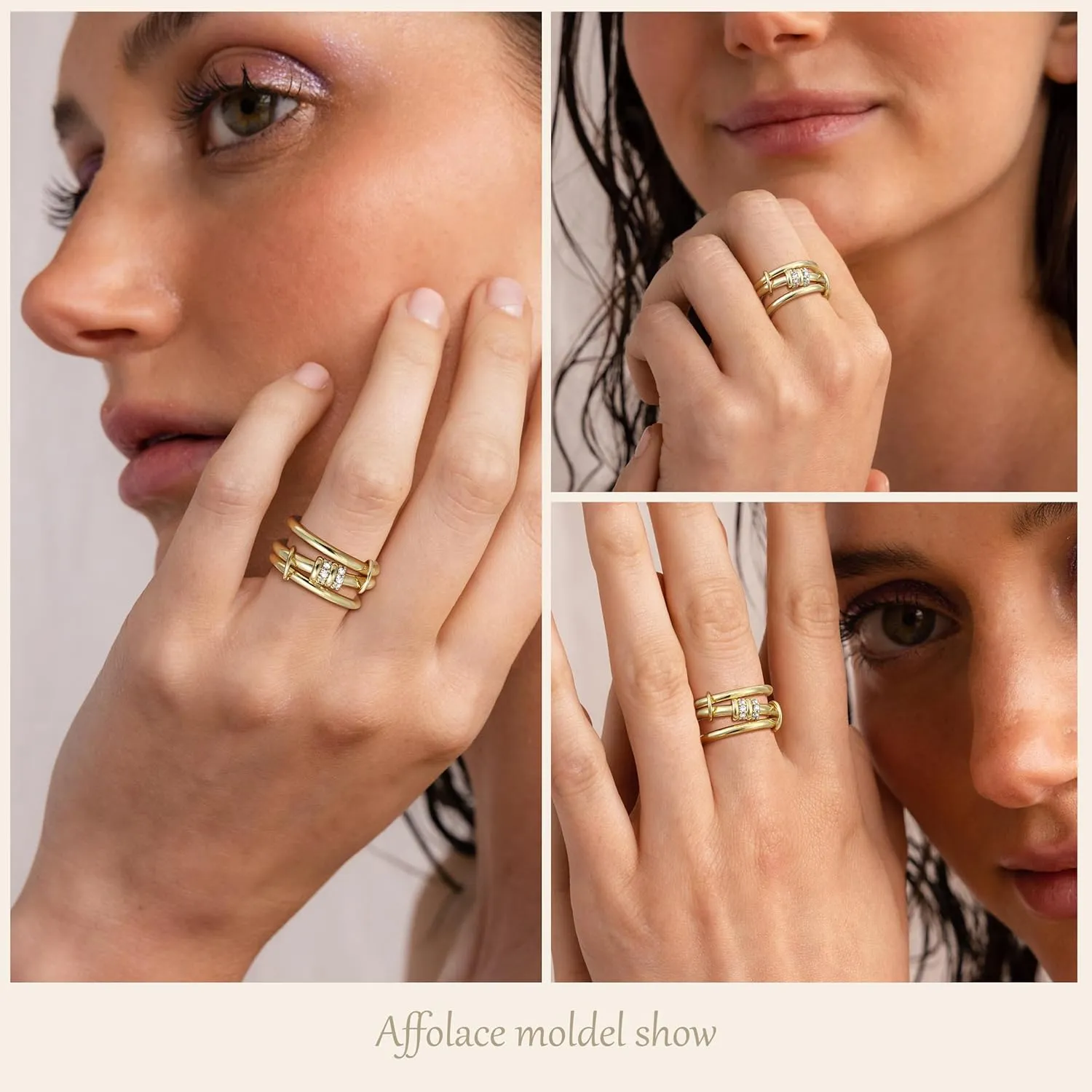 Stackable Rings for Women Non Tarnish, 14K Gold Plated Dainty Cubic Zirconia Rings Multi Chunky Gold Ring Mixed Metal Stacking Rings Set Gold Prom Jewelry for Women Gifts