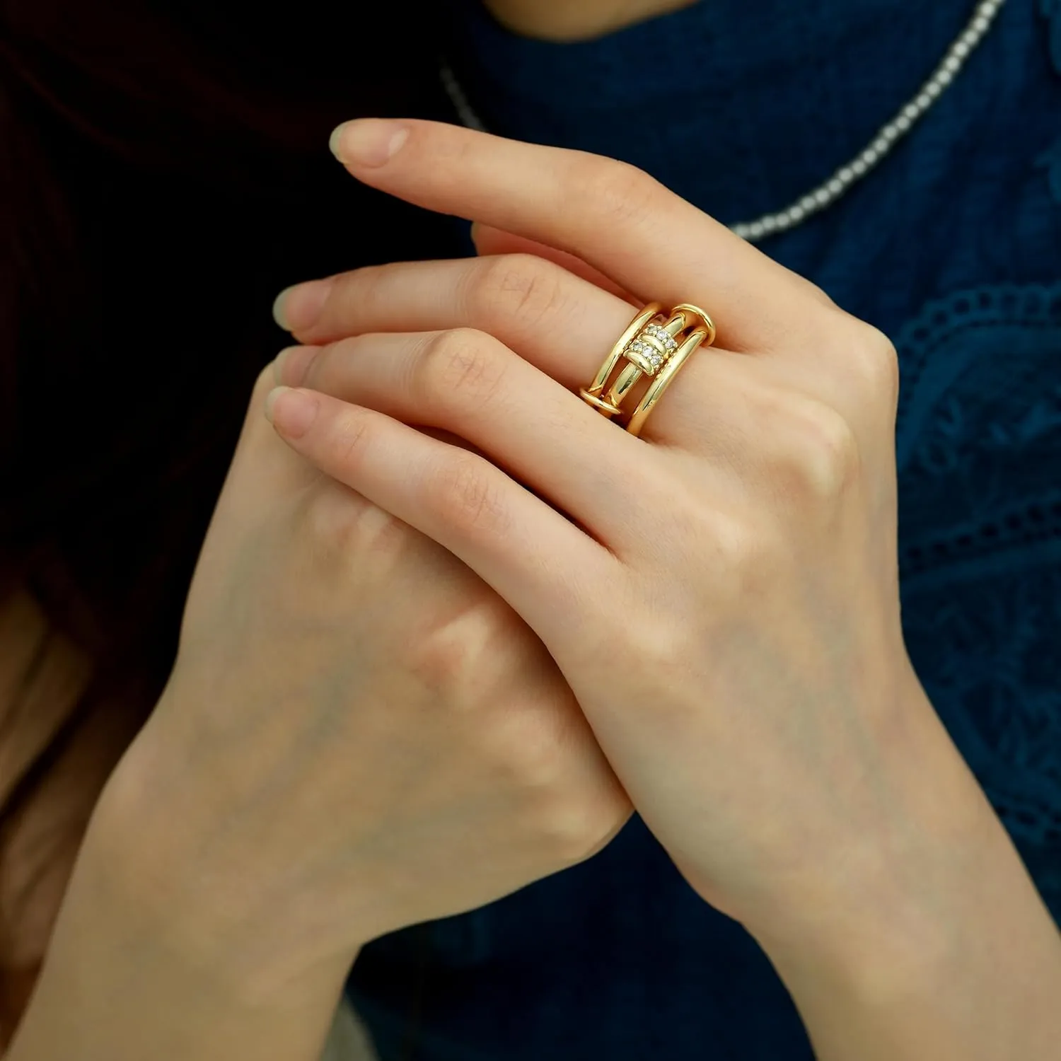 Stackable Rings for Women Non Tarnish, 14K Gold Plated Dainty Cubic Zirconia Rings Multi Chunky Gold Ring Mixed Metal Stacking Rings Set Gold Prom Jewelry for Women Gifts
