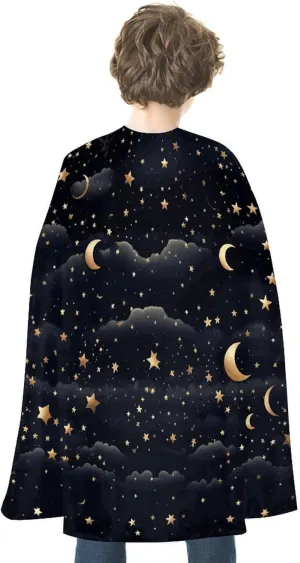 Stars And Moon on Dark Background Halloween Cloak Unisex Halloween Cape Vampire Witch Cape for Halloween Cosplay Costume Robe