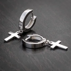 Sterling Silver Cross Huggie Hoop Earrings, 12mm Hypoallergenic Dangle Earrings for Men & Women