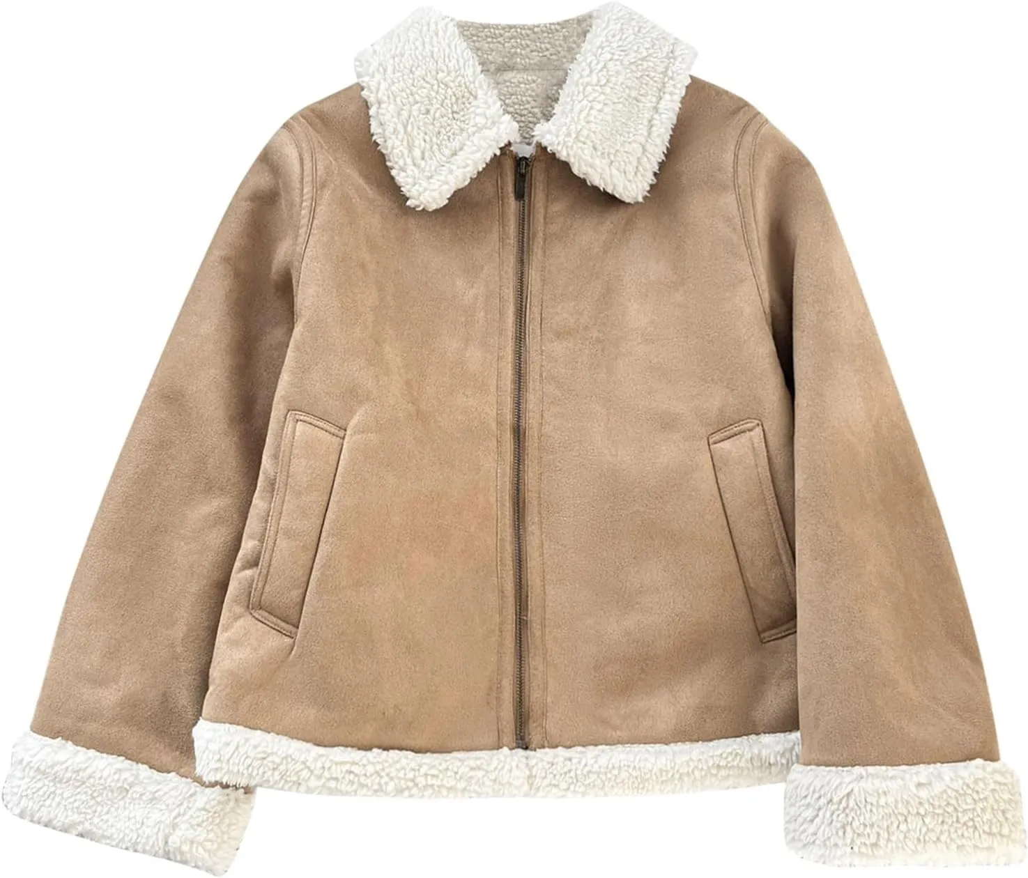 Suede Leather Jacket Women Winter Warm Sherpa Lined Motorcycle Coats Fur Shearling Short Coat Cropped Padded Outwear