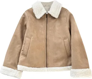 Suede Leather Jacket Women Winter Warm Sherpa Lined Motorcycle Coats Fur Shearling Short Coat Cropped Padded Outwear