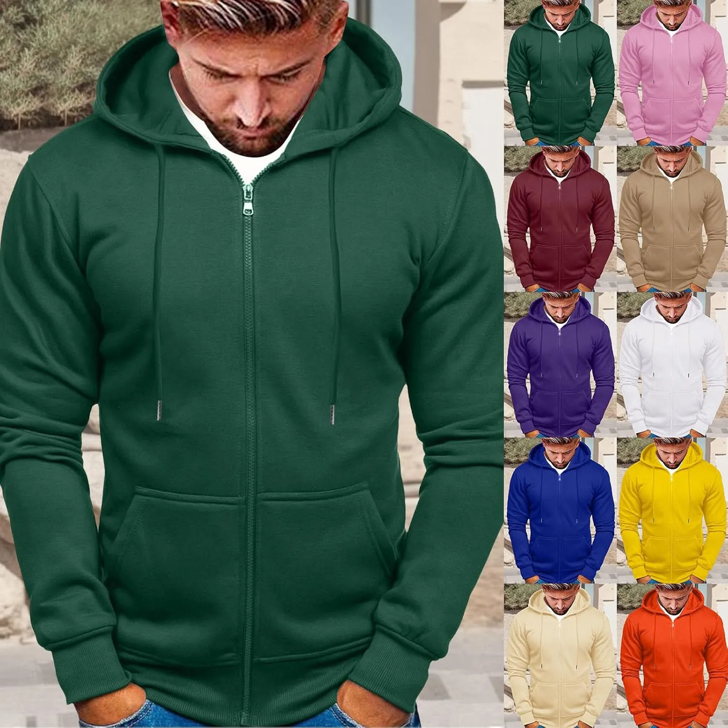 Sweatshirts for Men Hoodies Zipper,Mens Hooded Sweatshirts Fleece Hoodies Athletic Winter Long Sleeve Zip Up Pullover