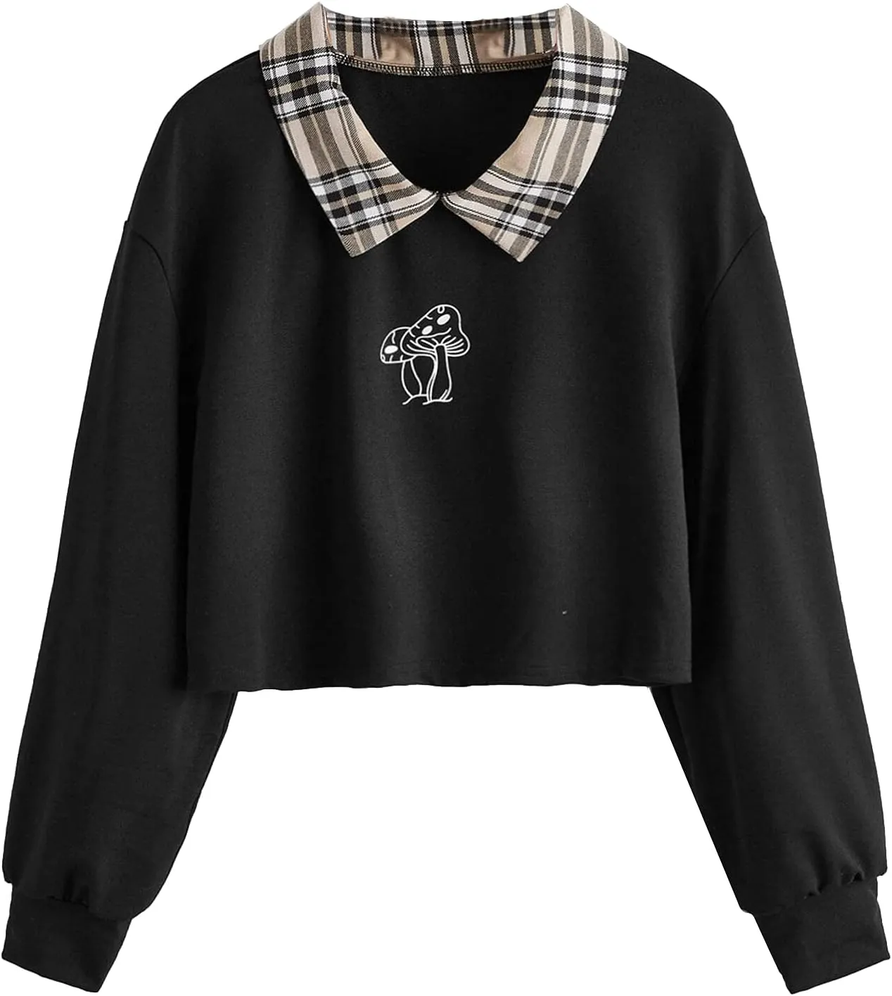 SweatyRocks Women's Casual Color Block Crop Tee Top Collar Long Sleeve Pullover Sweatshirt Tops