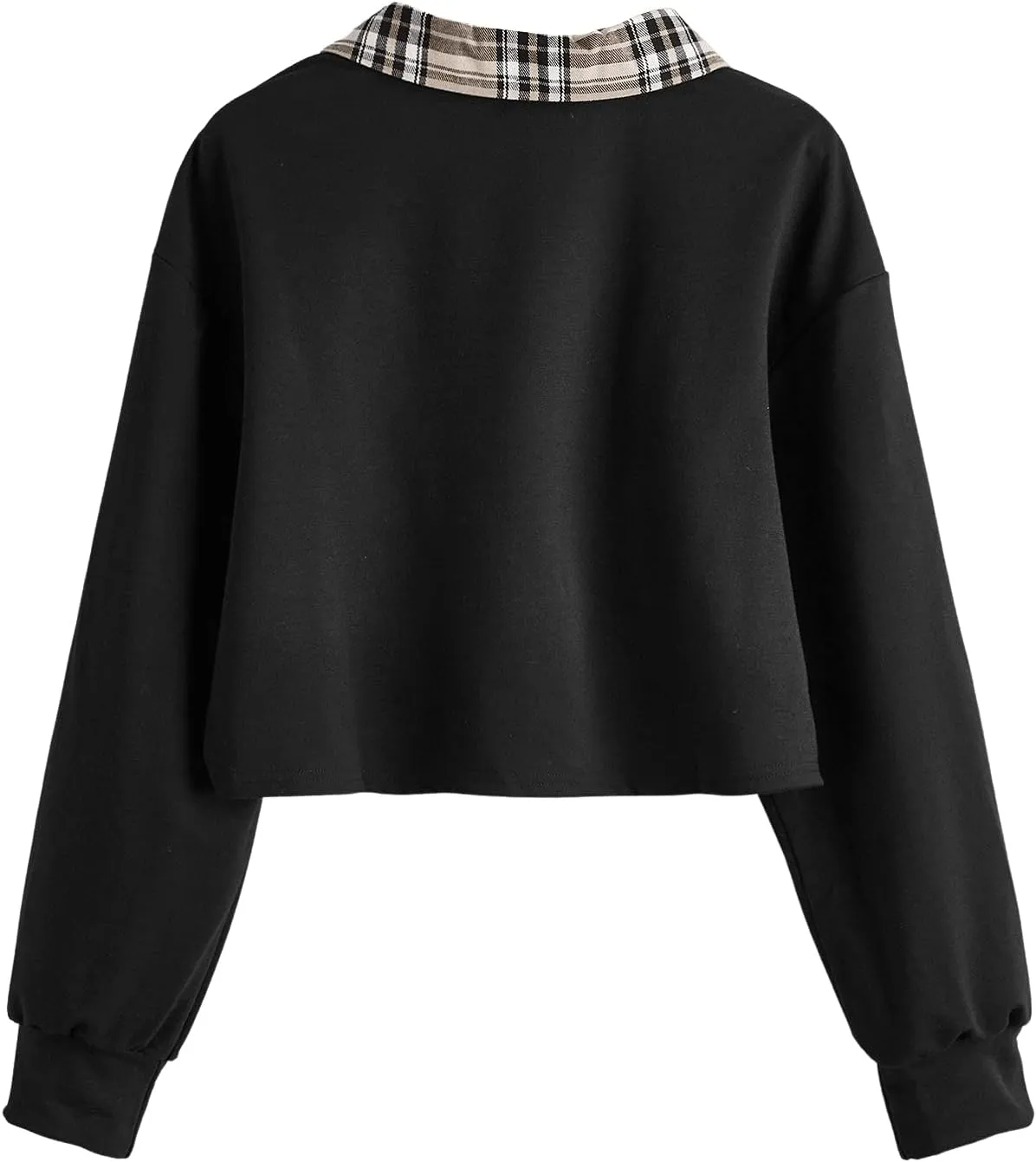 SweatyRocks Women's Casual Color Block Crop Tee Top Collar Long Sleeve Pullover Sweatshirt Tops