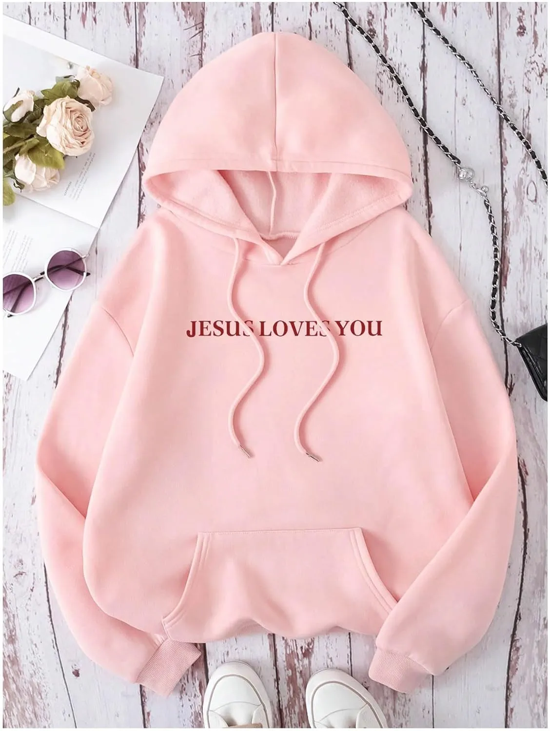 SweatyRocks Women's Letter Graphic Drawstring Hoodies Long Sleeve Pullovers Sweatshirts Tops