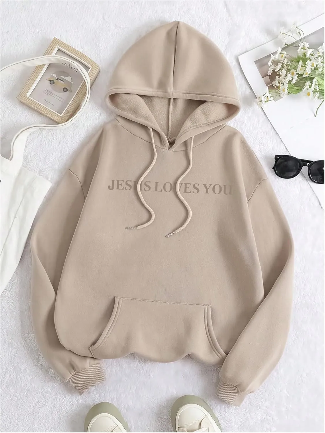 SweatyRocks Women's Letter Graphic Drawstring Hoodies Long Sleeve Pullovers Sweatshirts Tops