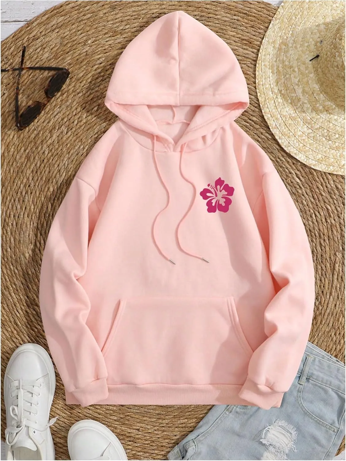 SweatyRocks Women's Letter Graphic Drawstring Hoodies Long Sleeve Thermal Pullovers Sweatshirts