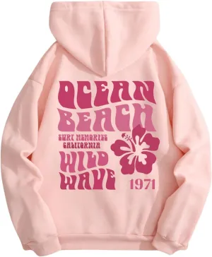 SweatyRocks Women's Letter Graphic Drawstring Hoodies Long Sleeve Thermal Pullovers Sweatshirts