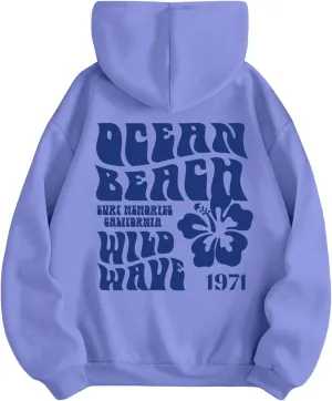 SweatyRocks Women's Letter Graphic Drawstring Hoodies Long Sleeve Thermal Pullovers Sweatshirts