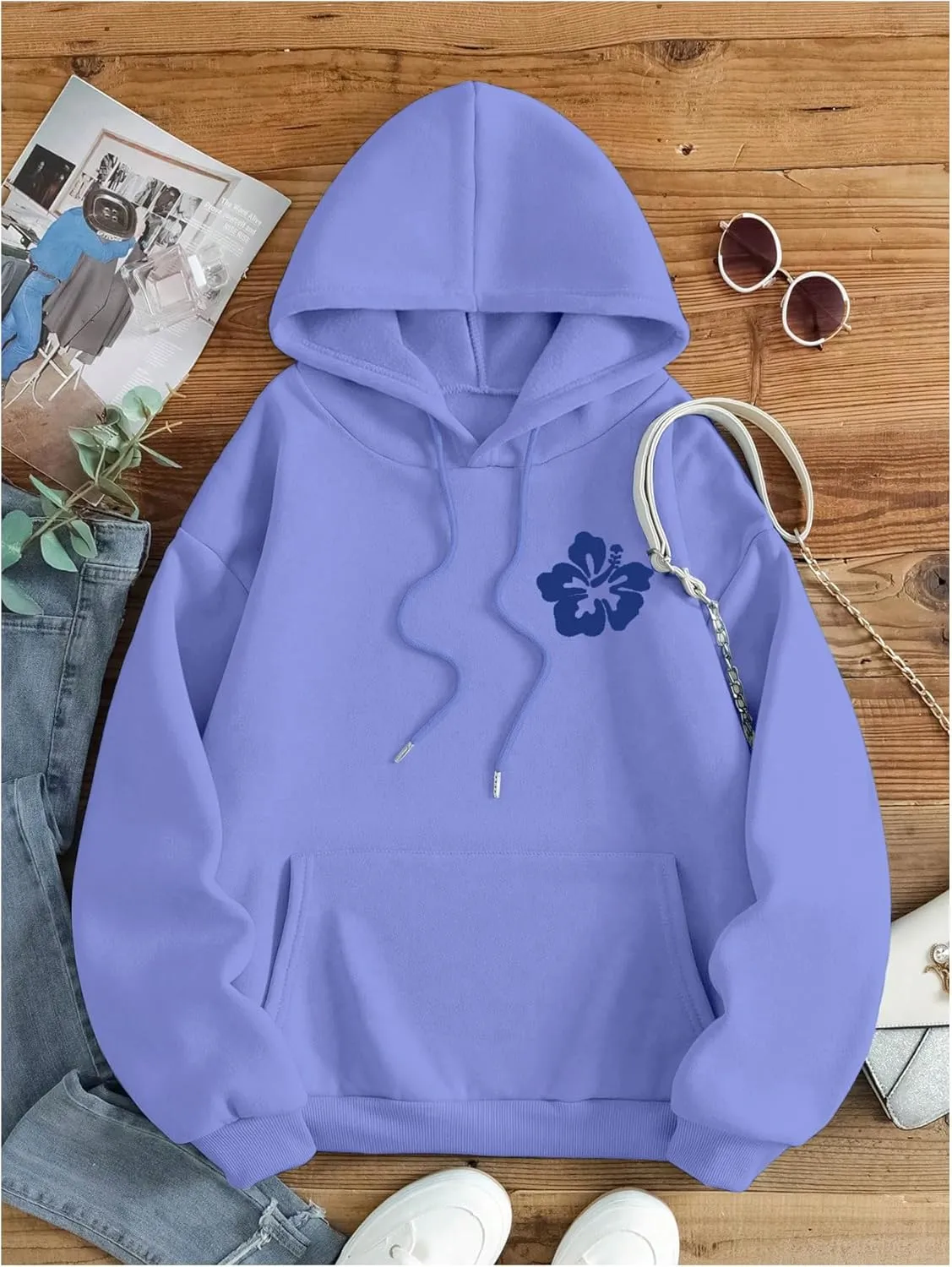 SweatyRocks Women's Letter Graphic Drawstring Hoodies Long Sleeve Thermal Pullovers Sweatshirts