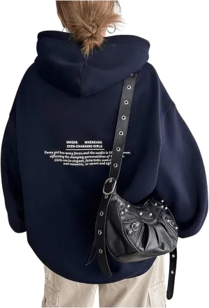 SweatyRocks Women's Oversized Sweatshirt Fleece Hoodie Letter Print Loose Pullovers