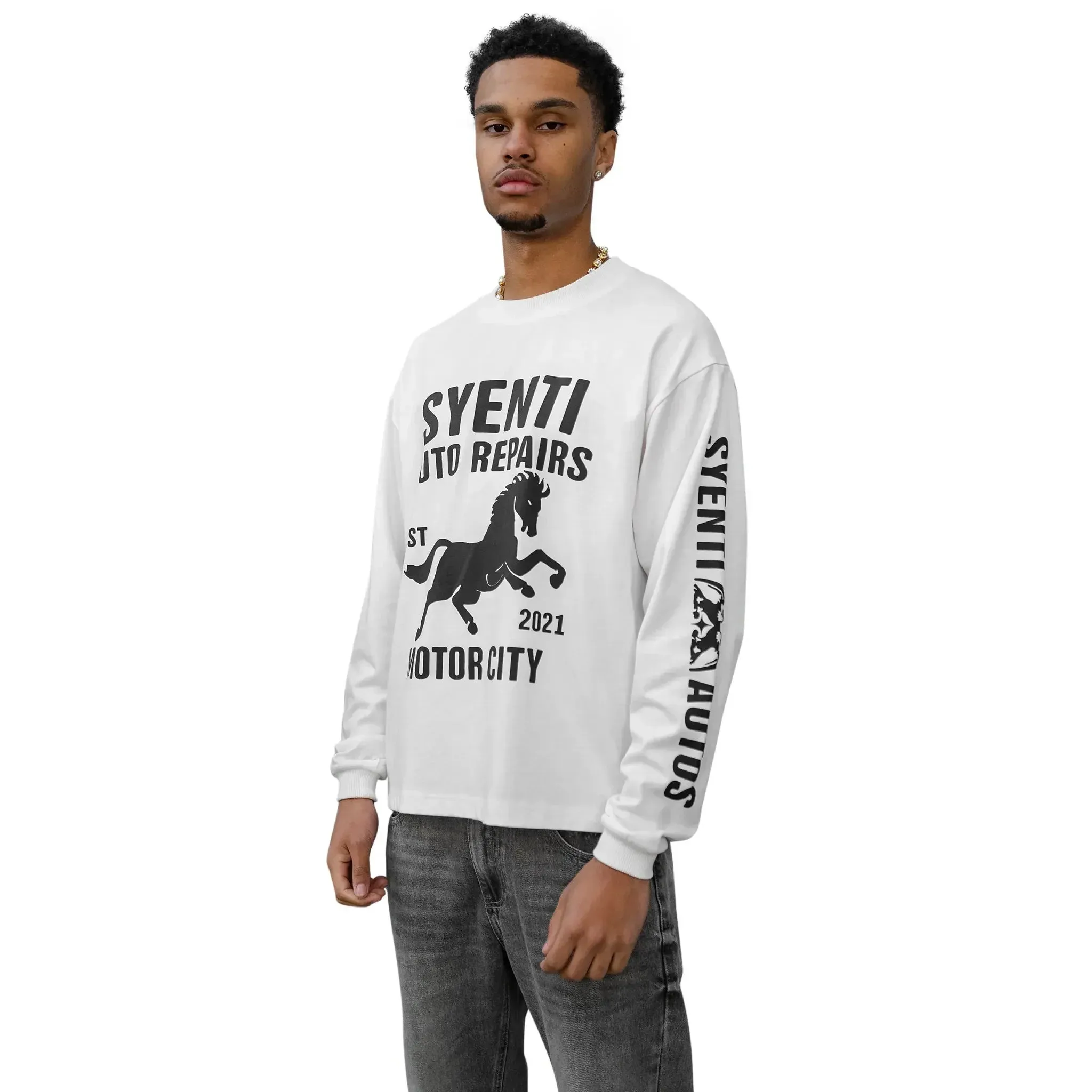 Syenti Motor City Long-Sleeved Off White T Shirt