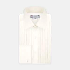 Tailored Fit Cream Pleated Front Silk Dress Shirt with T&A Collar and Double Cuffs