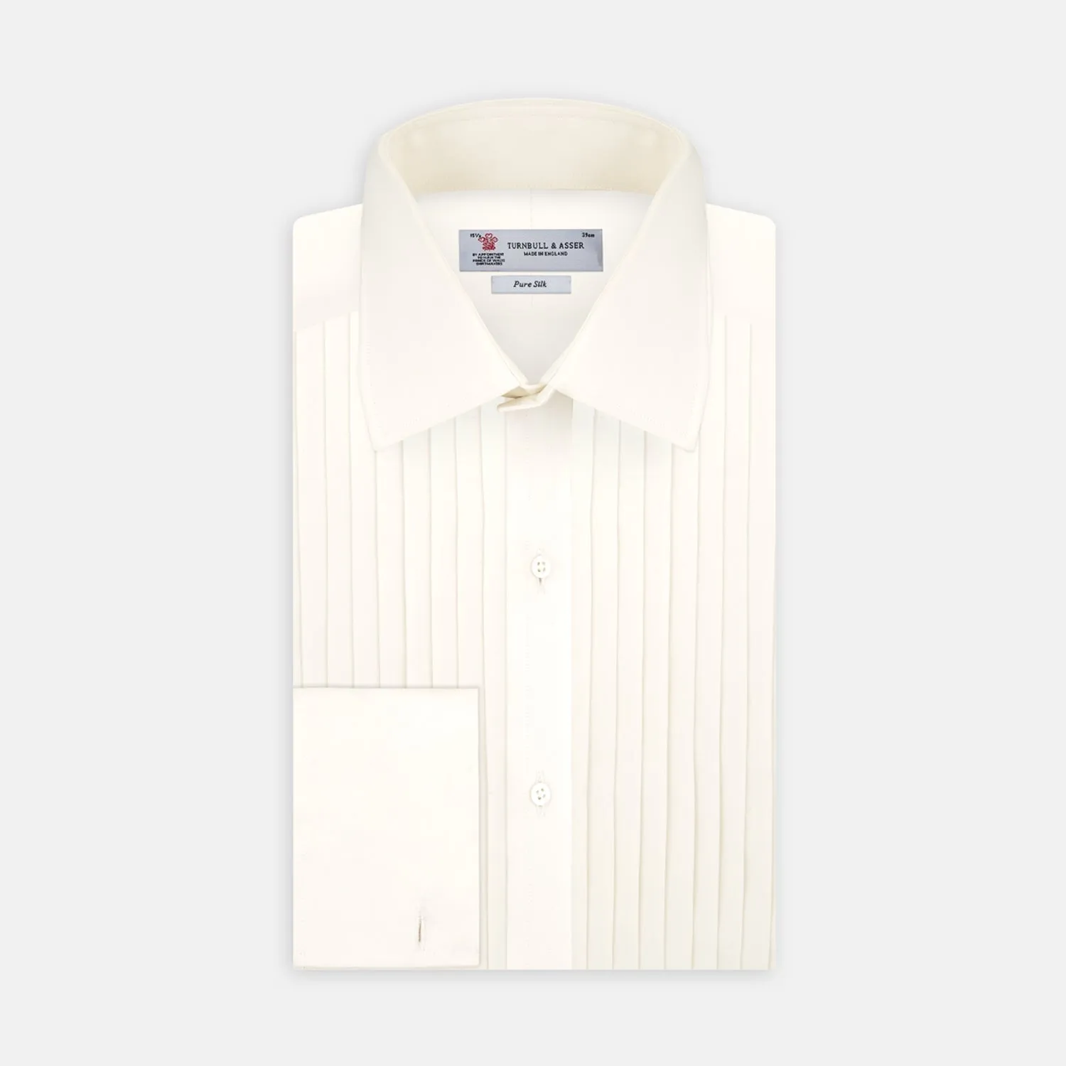 Tailored Fit Cream Pleated Front Silk Dress Shirt with T&A Collar and Double Cuffs