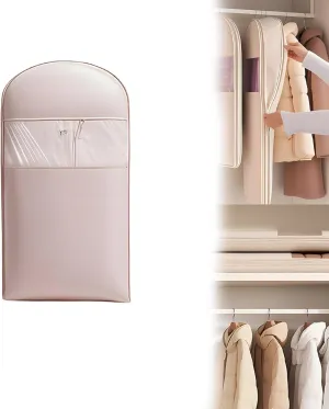 Taprinferior Hanging Garment Bag, 2025 Space Saving Hanging Garment Bag with Self Compression Zipper, Dust Cover Clothes Bags for Down Coat, Use with Hangers, for Closet Storage (Pink-M)
