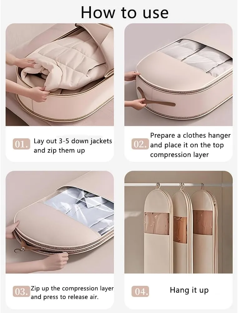 Taprinferior Hanging Garment Bag, 2025 Space Saving Hanging Garment Bag with Self Compression Zipper, Dust Cover Clothes Bags for Down Coat, Use with Hangers, for Closet Storage (Pink-M)