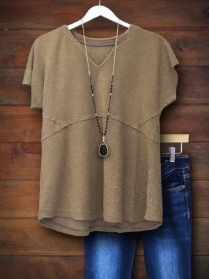 Textured V-Neck T-Shirt With Raw Edge