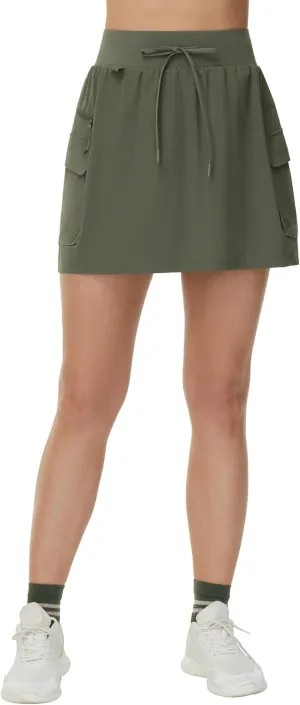 THE GYM PEOPLE Women's Quick Dry Hiking Cargo Skorts Lightweight Drawstring Athletic Golf Skirts Built-in Shorts with Pockets