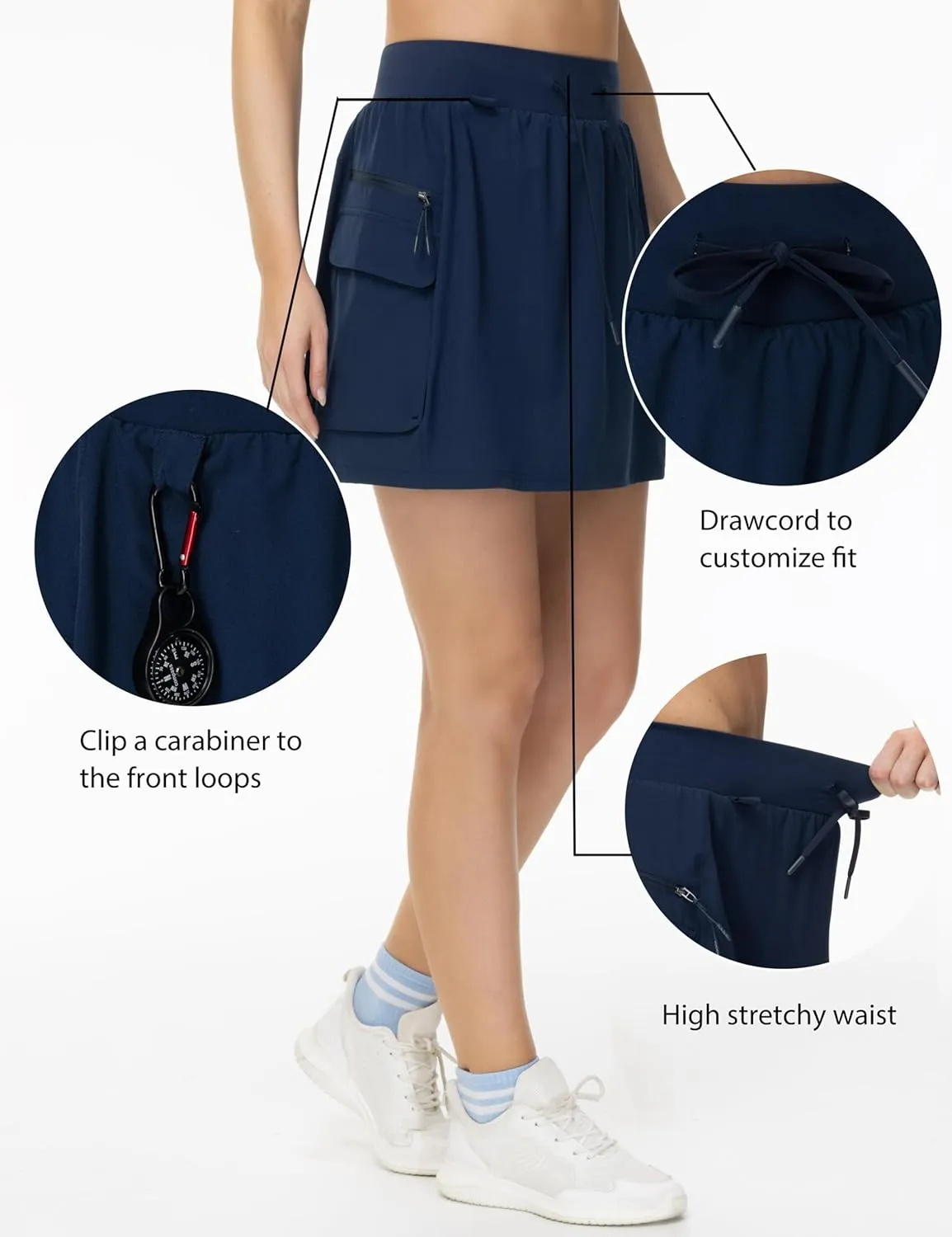 THE GYM PEOPLE Women's Quick Dry Hiking Cargo Skorts Lightweight Drawstring Athletic Golf Skirts Built-in Shorts with Pockets