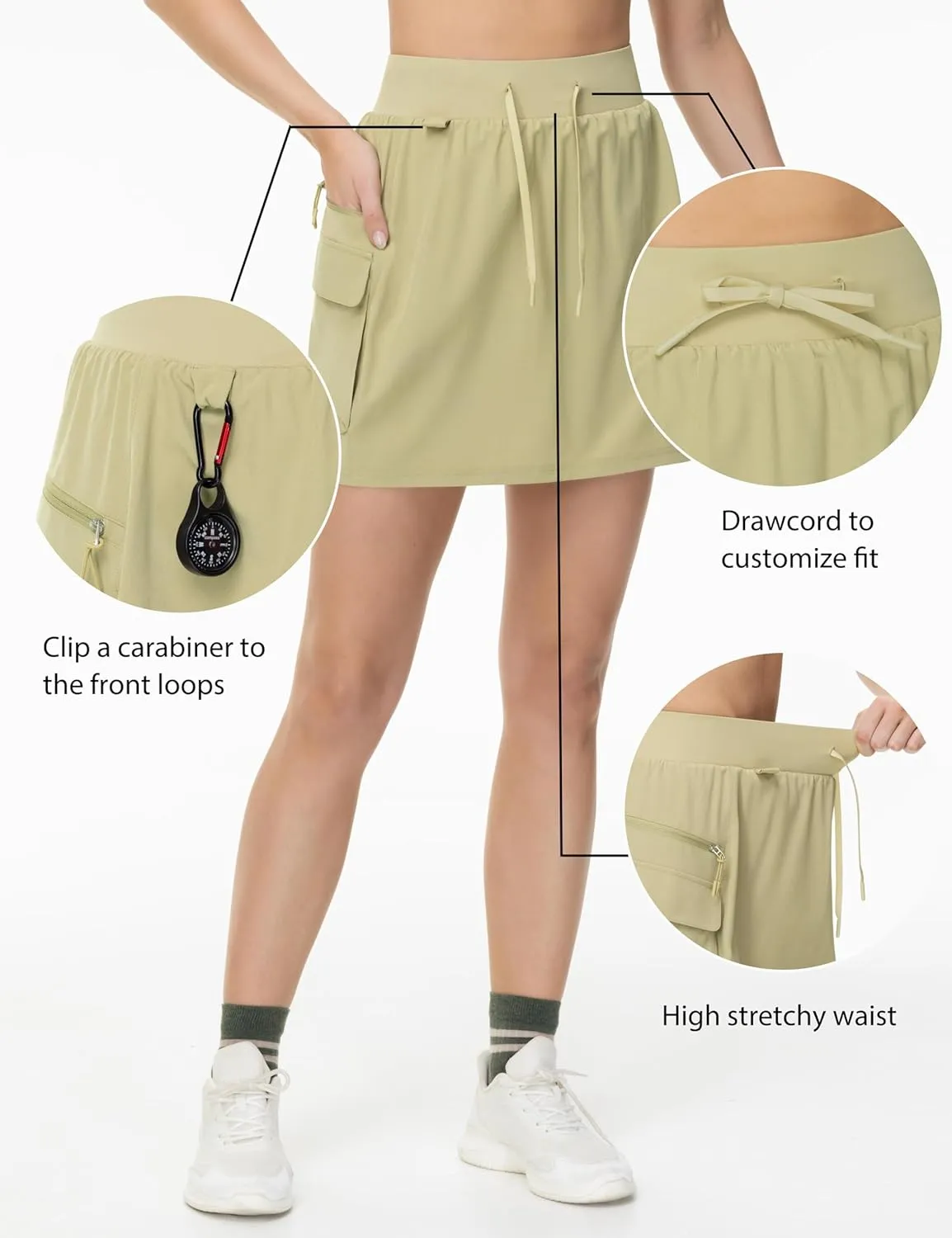 THE GYM PEOPLE Women's Quick Dry Hiking Cargo Skorts Lightweight Drawstring Athletic Golf Skirts Built-in Shorts with Pockets