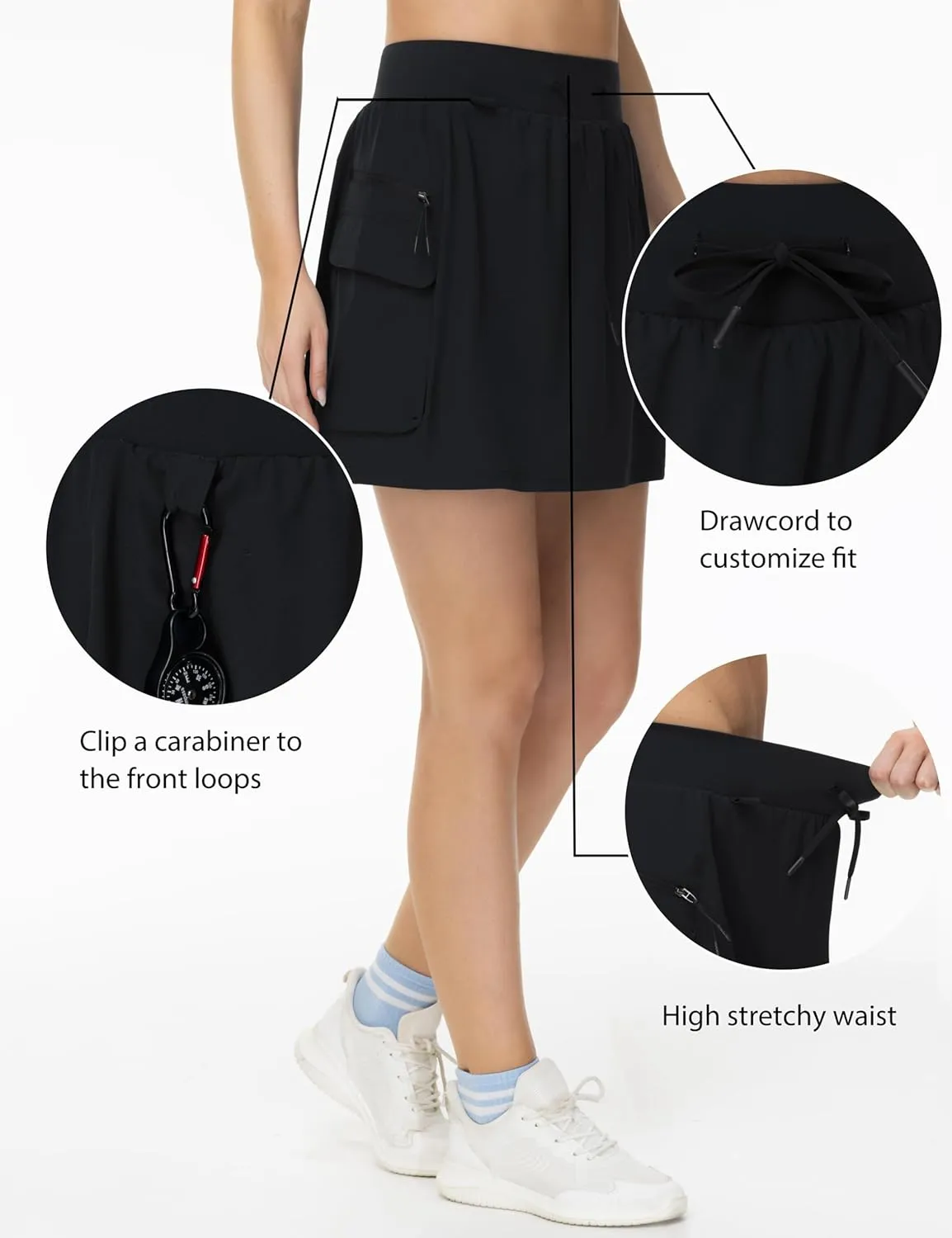 THE GYM PEOPLE Women's Quick Dry Hiking Cargo Skorts Lightweight Drawstring Athletic Golf Skirts Built-in Shorts with Pockets