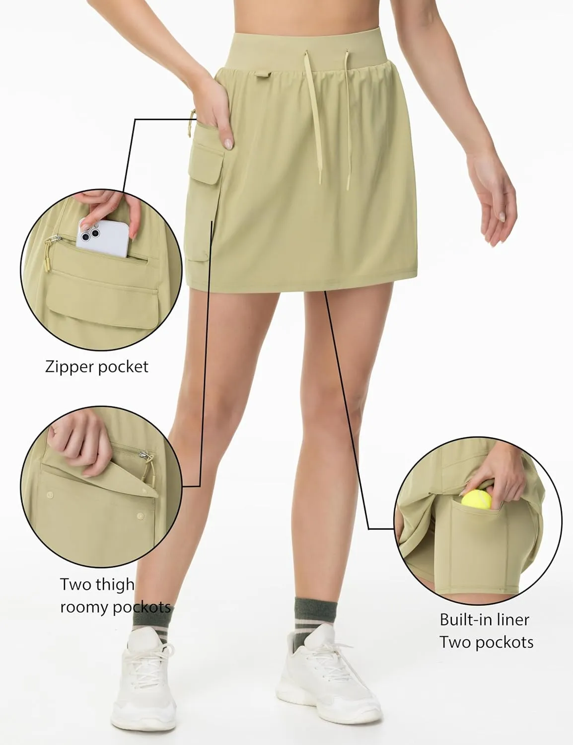 THE GYM PEOPLE Women's Quick Dry Hiking Cargo Skorts Lightweight Drawstring Athletic Golf Skirts Built-in Shorts with Pockets