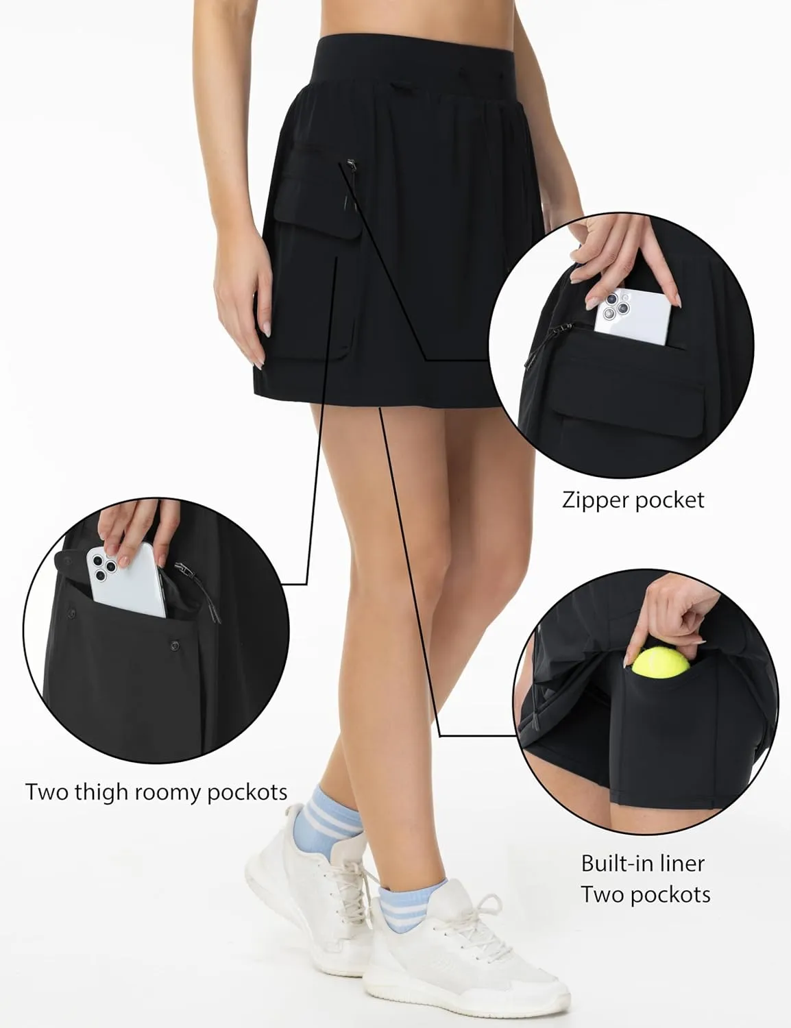 THE GYM PEOPLE Women's Quick Dry Hiking Cargo Skorts Lightweight Drawstring Athletic Golf Skirts Built-in Shorts with Pockets