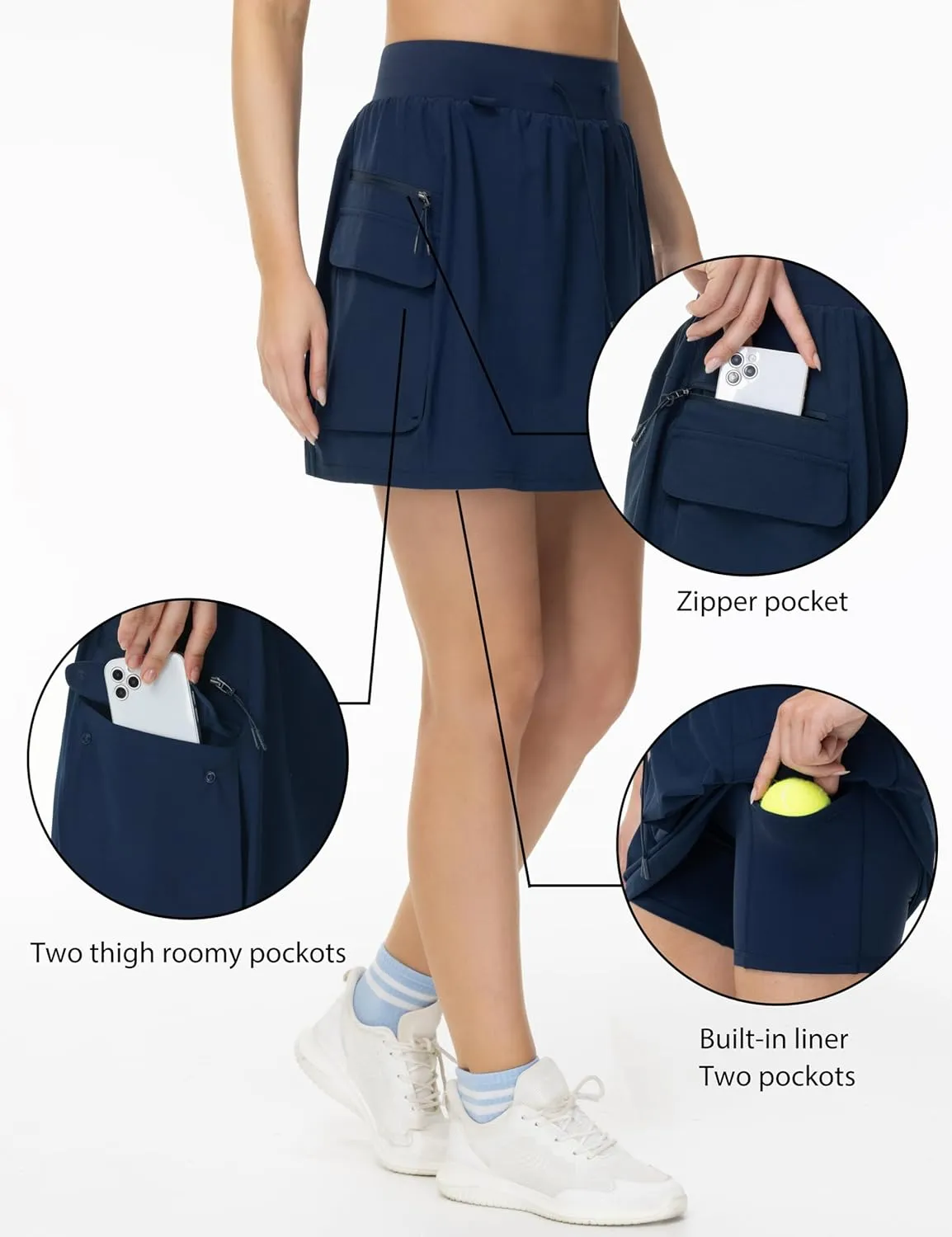 THE GYM PEOPLE Women's Quick Dry Hiking Cargo Skorts Lightweight Drawstring Athletic Golf Skirts Built-in Shorts with Pockets