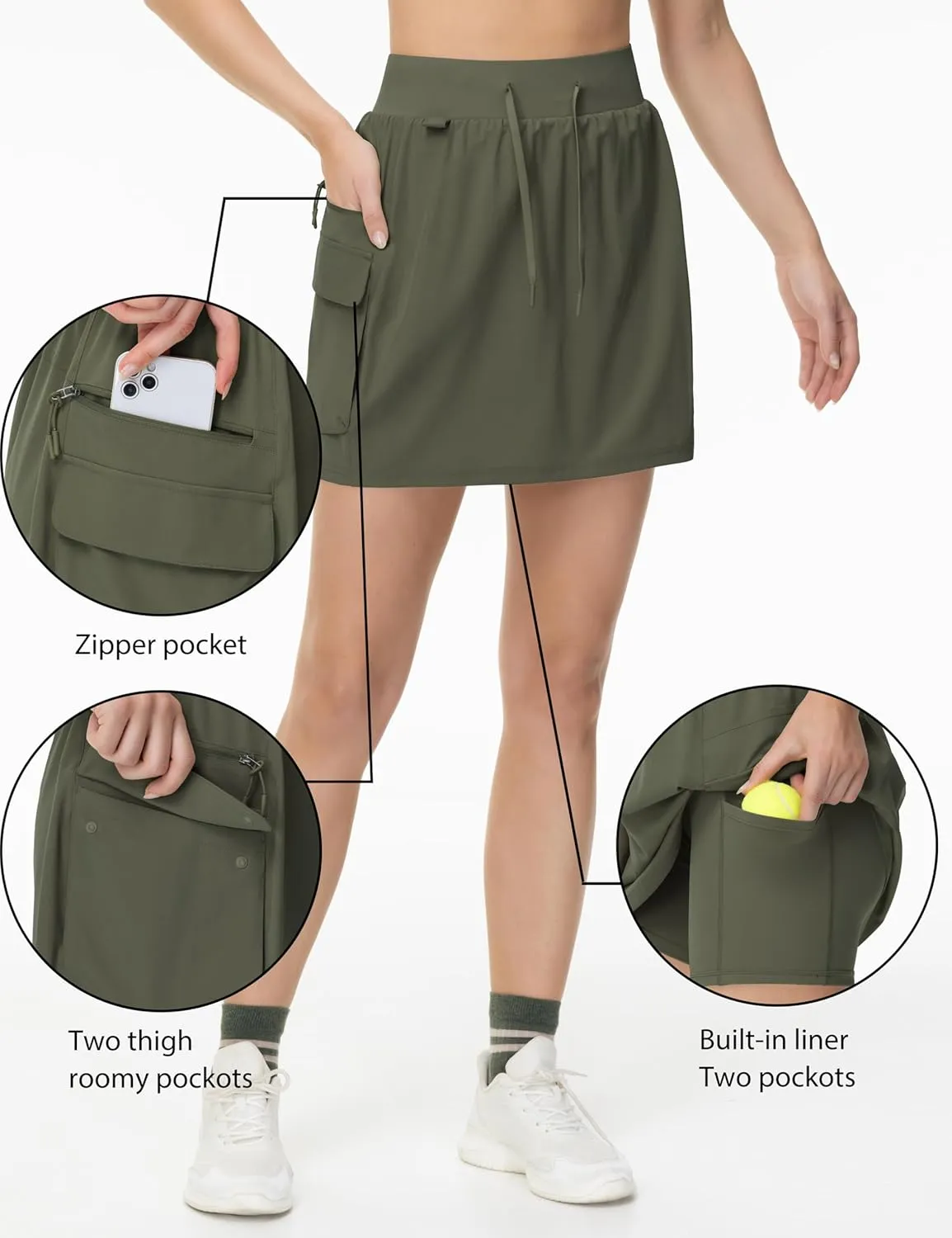 THE GYM PEOPLE Women's Quick Dry Hiking Cargo Skorts Lightweight Drawstring Athletic Golf Skirts Built-in Shorts with Pockets