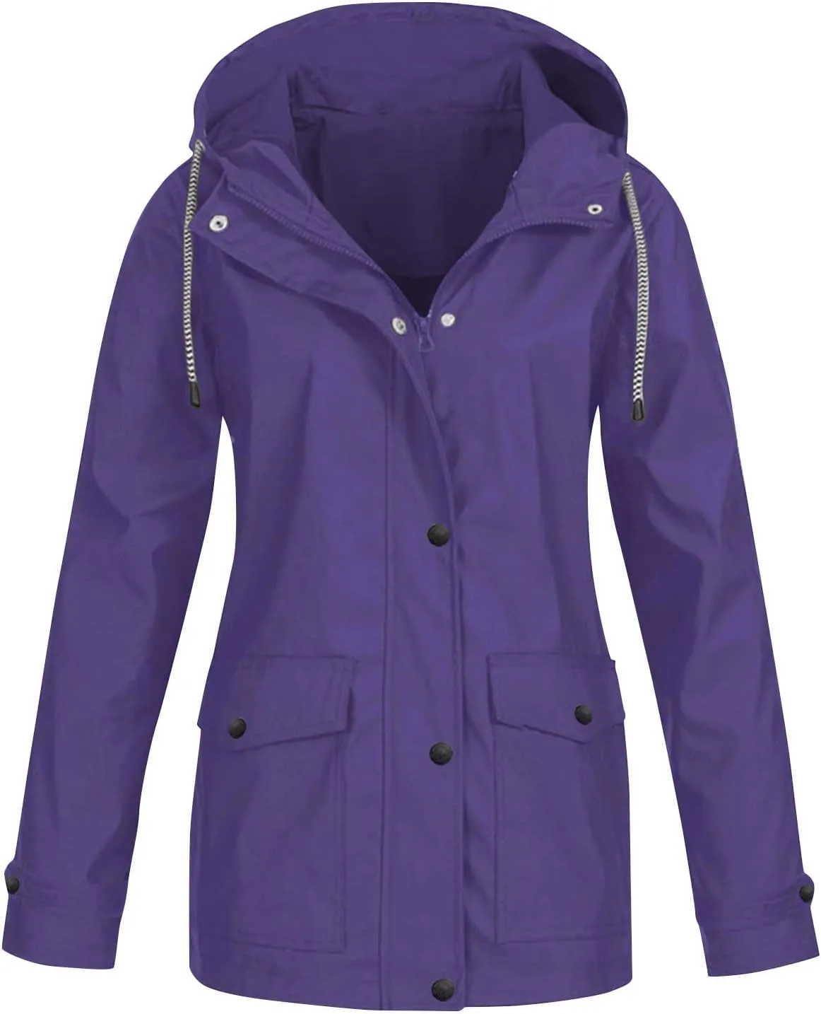 TIMIFIS Plus Size Rain Coats for Women with Hood Waterproof Lightweight Rain Jacket Zip Up Outdoor Windbreaker with Pocket