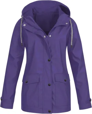 TIMIFIS Plus Size Rain Coats for Women with Hood Waterproof Lightweight Rain Jacket Zip Up Outdoor Windbreaker with Pocket