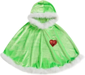 Toddler Girl Christmas Poncho Cape Green Velvet Hooded Cloak Coat with Fur Trim Little Kids Winter Outerwear Jacket