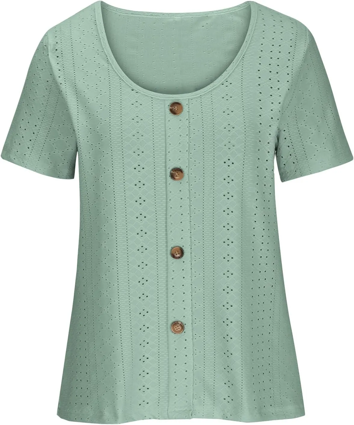 Tops for Women Trendy Short Sleeve Embroidery Hollow Elegant Shirts Casual Scoop Neck Cute Plain Womens Summer Tops