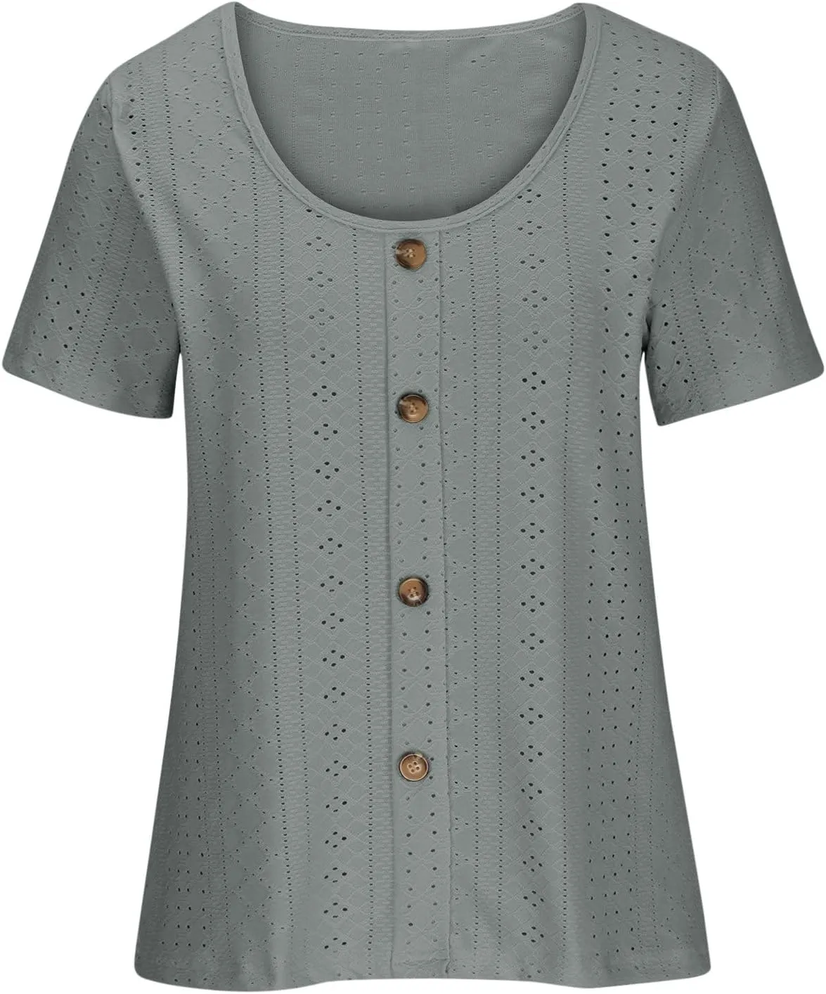 Tops for Women Trendy Short Sleeve Embroidery Hollow Elegant Shirts Casual Scoop Neck Cute Plain Womens Summer Tops