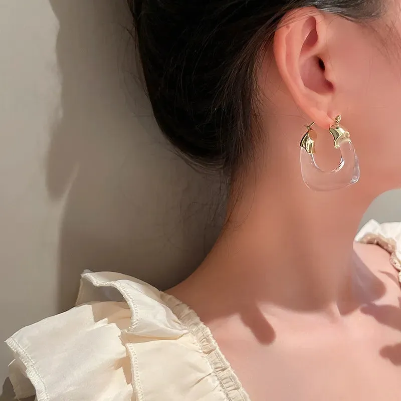 Transparent Acrylic Geometric Hoop Earrings-5