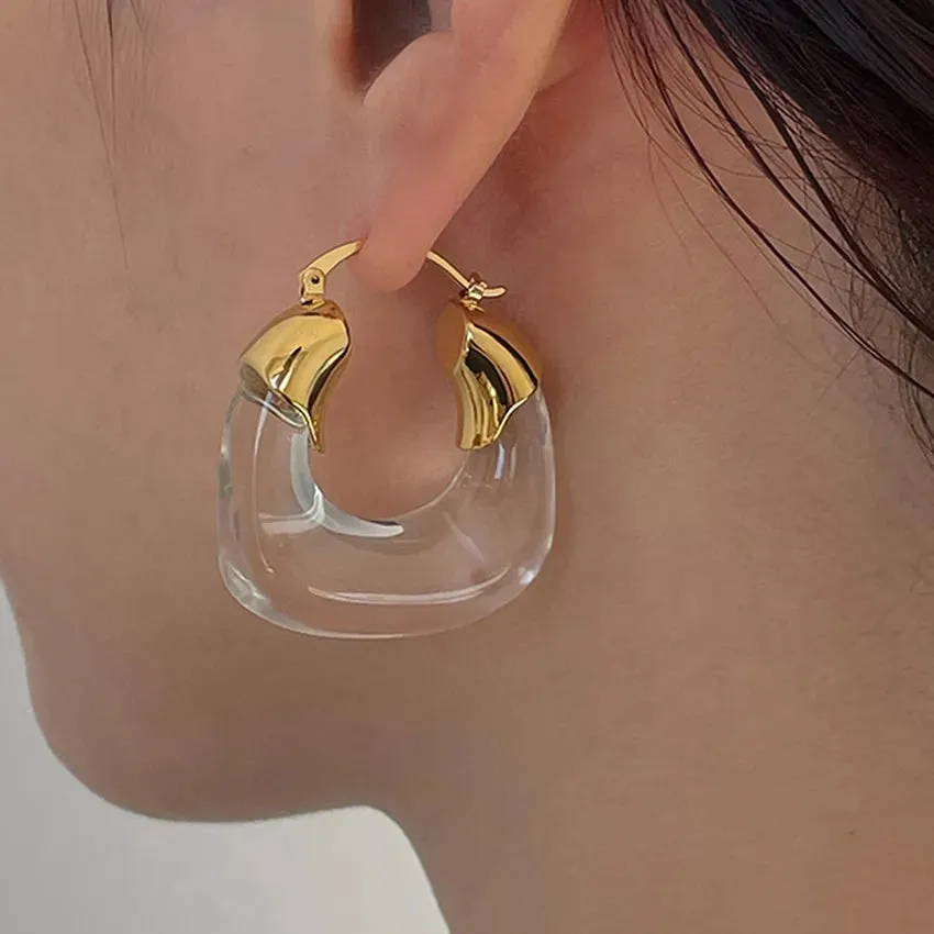 Transparent Acrylic Geometric Hoop Earrings-5