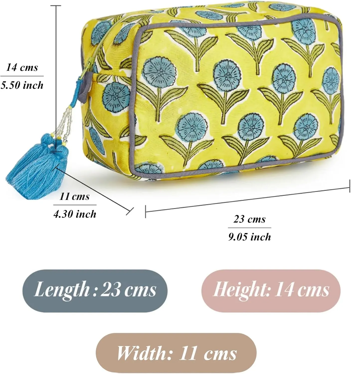 Travel Makeup Bag- Large Capacity Cosmetic Bags for Women - Water Resistance Lining Portable Pouch & Open Toiletry Bag - Perfect Girls Makeup Organizer for Travel Essentials (Blue & Yellow Floral)