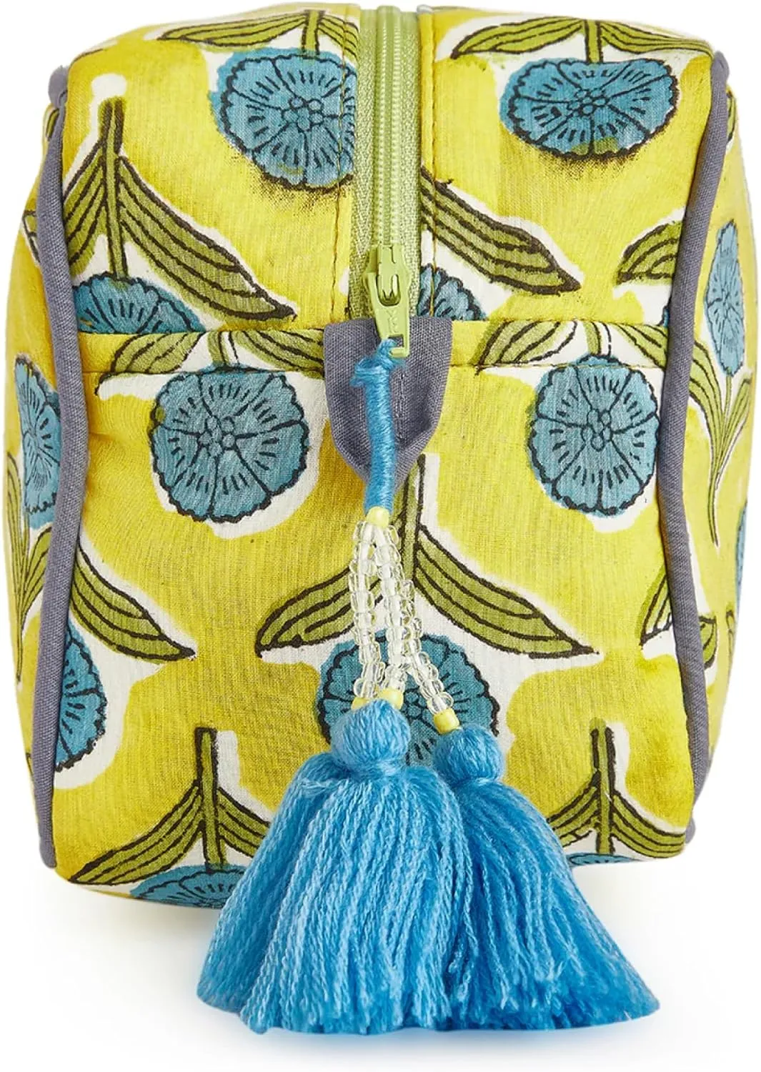 Travel Makeup Bag- Large Capacity Cosmetic Bags for Women - Water Resistance Lining Portable Pouch & Open Toiletry Bag - Perfect Girls Makeup Organizer for Travel Essentials (Blue & Yellow Floral)
