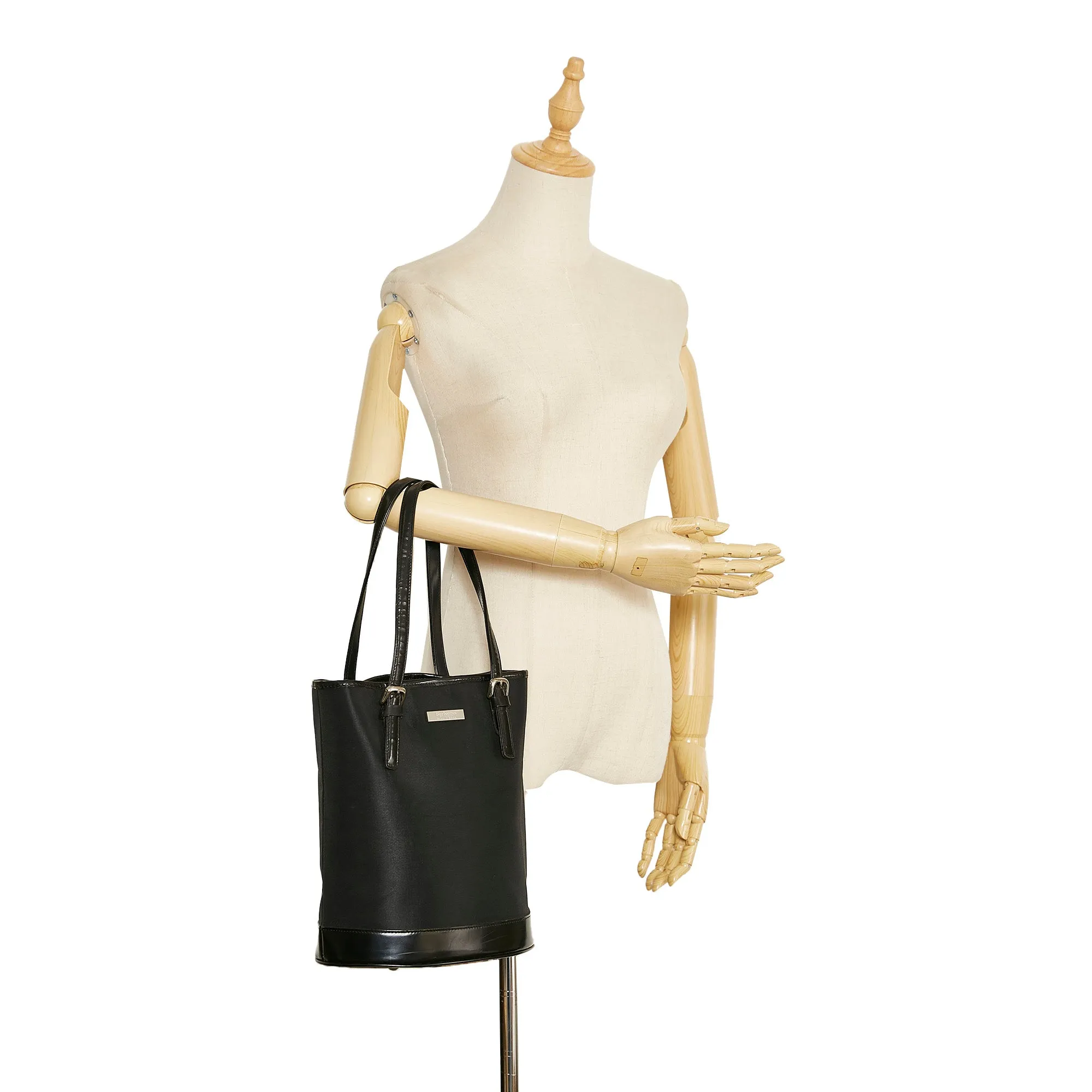 Trendy Inspired Burberry Bucket Bag Black Nylon Canvas